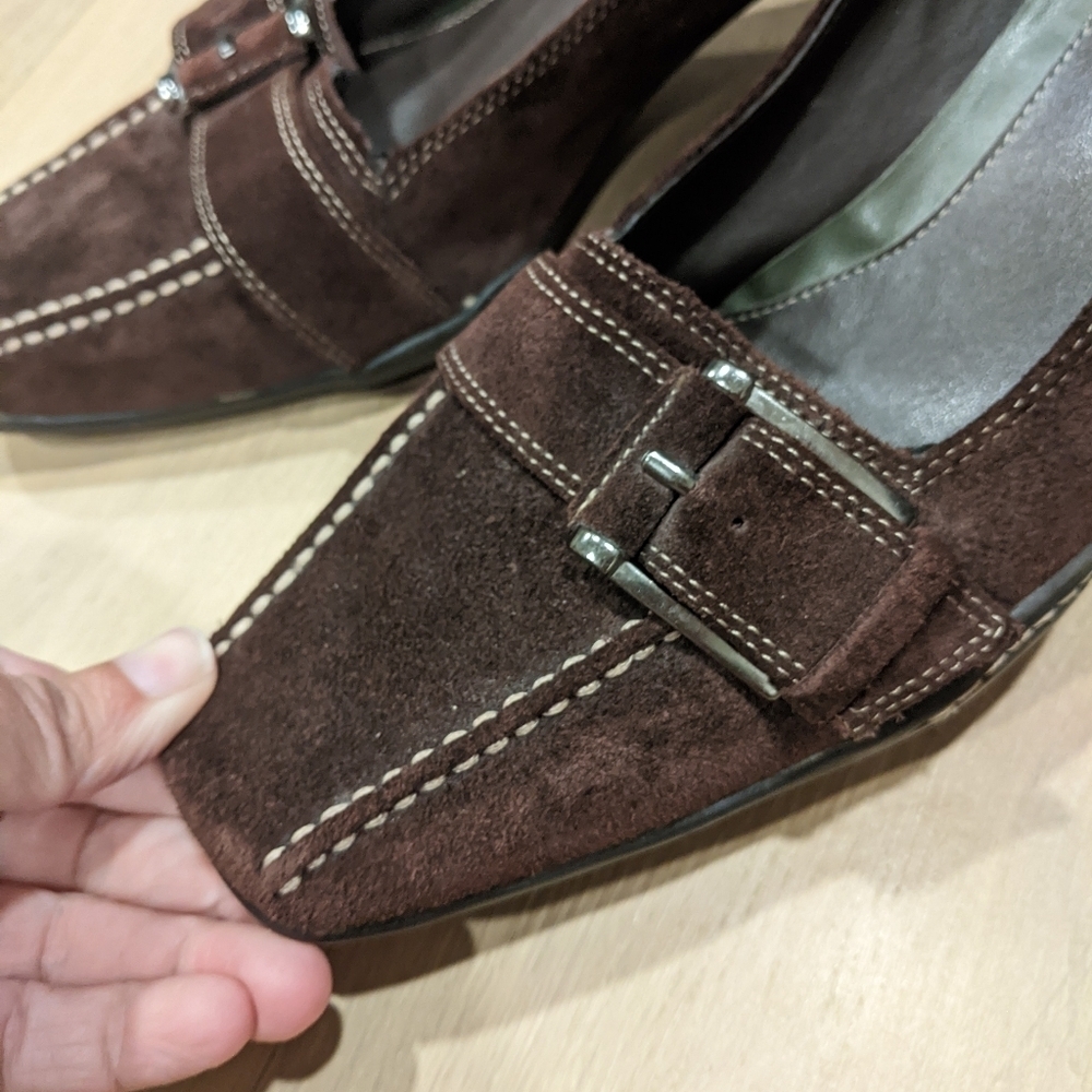 Y2K brown suede square toe heels - Picture 2 of 13